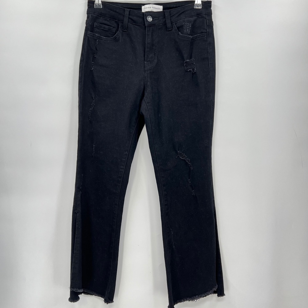 Flying Monkey 27 Distressed Cropped Jeans Womens Black Raw Hem Y2268BK